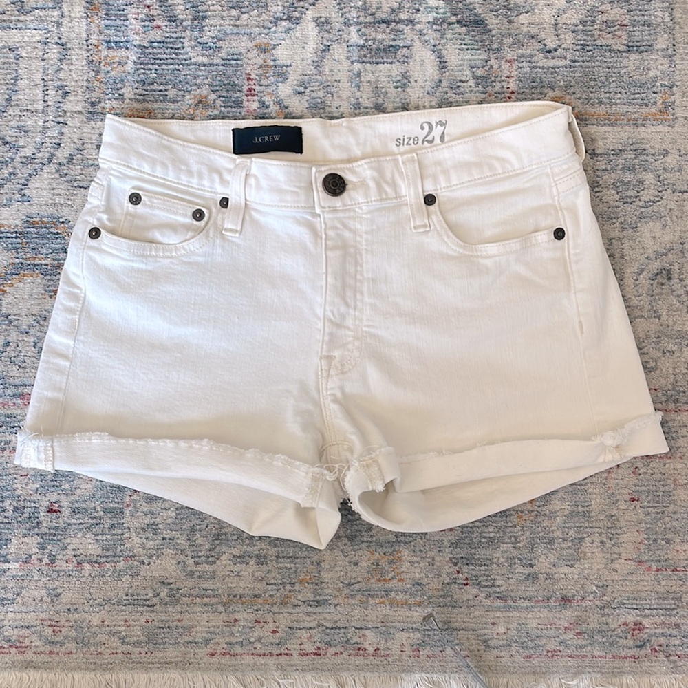 J. Crew mid rise ivory cuffed denim shorts size 27